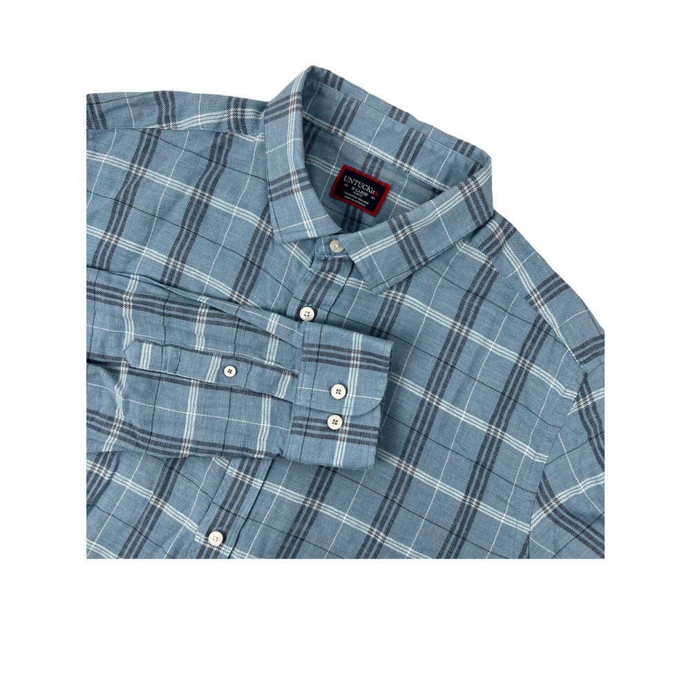 Untuckit‎ Plaid Long Sleeve Button up Linen Blend Blue Men’s XL Slimfit